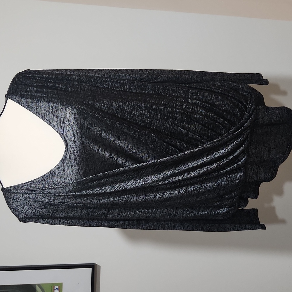 WHBN Black Metallic Asymmetrical cross front top